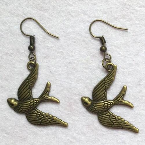 Antique vintage bronze color bird swallow earrings for women metal alloy animal drop dangle earring jewelry fashion jewellery