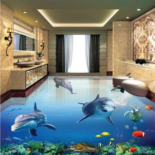 Beibehang Dolphin Underwater World 3D Stereo Bathroom Living Room Floor Tile Customized Nonwovens Wallpaper