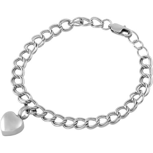 IJB5010 Heart Charm Cremation Urn Bracelet Jewelry for Ashes Stainless Steel Keepsake Memorial Cremation Bangle for Women