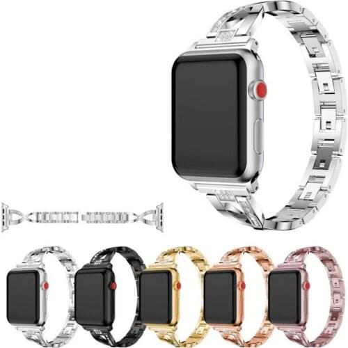 Stainless Metal Wristband Strap Watchband for iWatch Apple 38/40mm 42/44mm Series 6 5 4 Steel Wrist Strap Bracelet Crystal Bling
