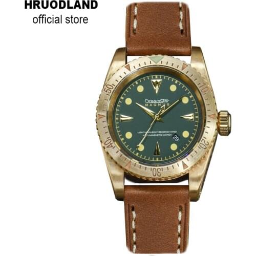 Hruodland Dreamstar Solid CuSn8 Bronze Diving Mens Watches SW200 Sapphire Glass 20ATM Automatic Mechanical Wrist Watch for Male