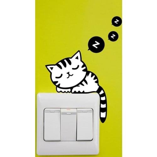 DIY Home Decor Cat Switch Sticker Cartoon Cat Sleeping Living Room Bathroom Decoration Mural Art Wall Stickers Decal Removeable