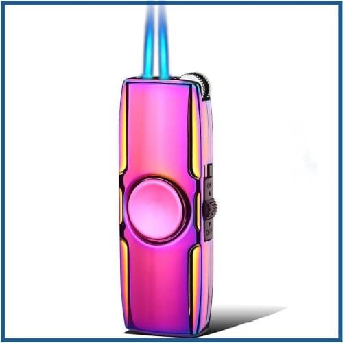 Double Direct Impact Fingertip Gyroscope Lighter, Fashionable Blue Flame, Wind Resistant Rotary Gyro Inflatable