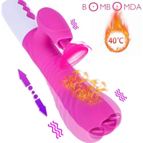 Double Tongue Cunnilingus Vibrator Telescopic Rotating Dildo Heating Vagina Clit Stimulation Vibrator Adult Sex Toys for Women
