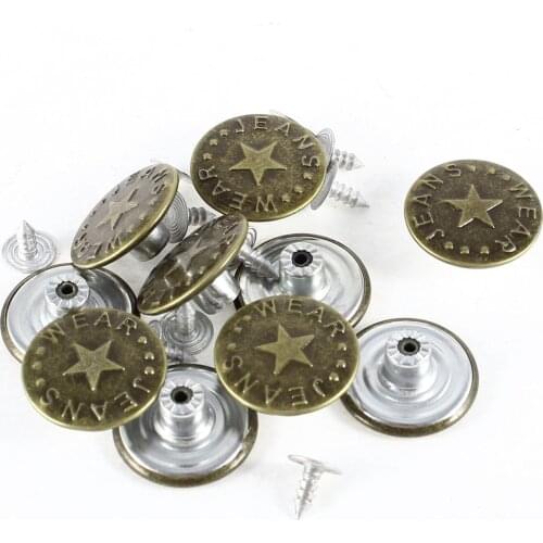 10 Pcs Star Prints Denim Jacket Jeans Metal Tack Button Bronze Tone