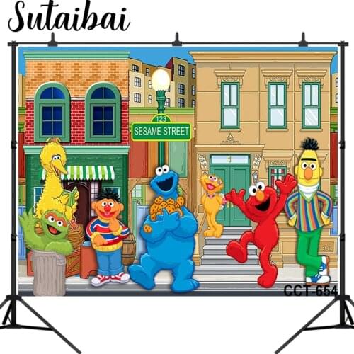 Sesame Street Backdrop Kids Birthday Background Elmo Cookie Monster Polyester Vinyl Photography Banner Photo Props