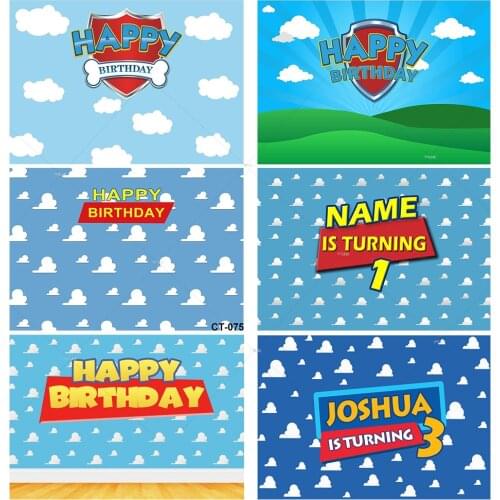 Birthday Party Photography Background Blue Sky White Cloud Dog Child Baby Shower Paw Backdrop Photocall Photophone Photozone