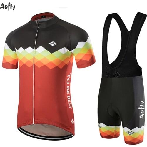 New Cycling Jersey Red Checkered Gradient Black Mountain Bike Short Sleeve Top Summer Short Set Without Strap Team Racing Shirt
