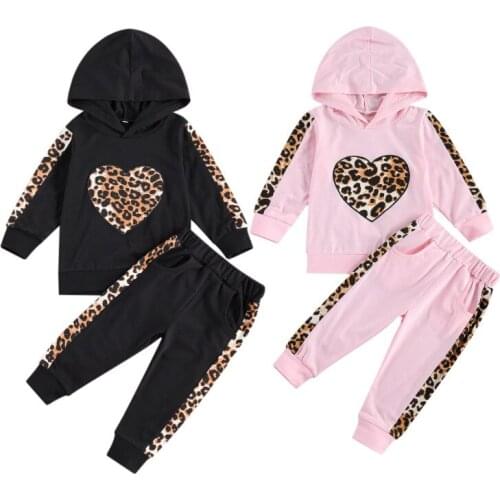 Baby Girls Clothes Sets 2021 Autumn Kids Tracksuits Heart Leopard Print Long Sleeve Top Hoodies Pants Casual Toddler Outfit 1-5Y