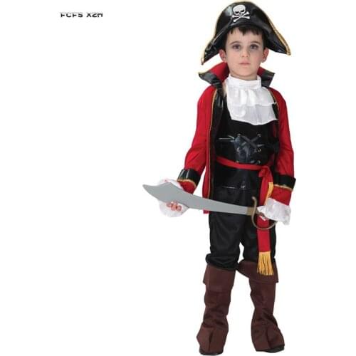 Boys Pirates of the Caribbean Cosplay Kids Children Halloween captain Costumes Carnival Purim Stage show Role play party dress