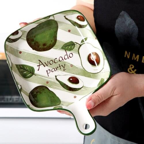 Nordic Creative Ceramic Cute Under Glaze Color Dinner Plate with Handle Household Tableware Oven Baking Dish Salad Dessert Plate