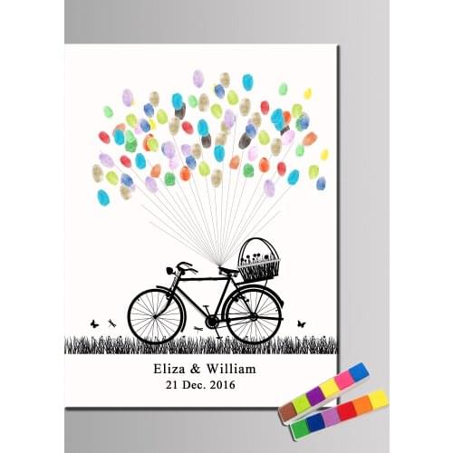 HAOCHU Creative Wedding Guestbook Alternative Fingerprint Bike Customized Couple Name Date Art Unique Wedding Invitation Poster