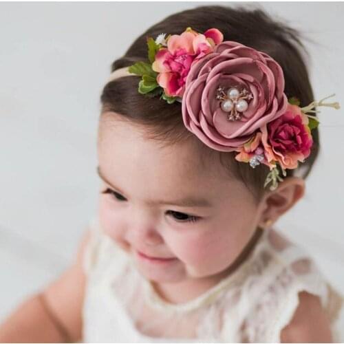 Sweet Princess Flower Elastic Headband Hairbands Holiday Beach Wedding Party Hair Accessories for Children Kids Baby Photo Props