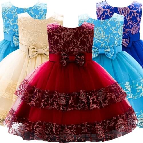 Lovely Newborn Baptism Baby Girl Party Cake Lace Bow Tulle Ruffles Kids 1 Year Birthday Toddler Princess Ball Gown Dress