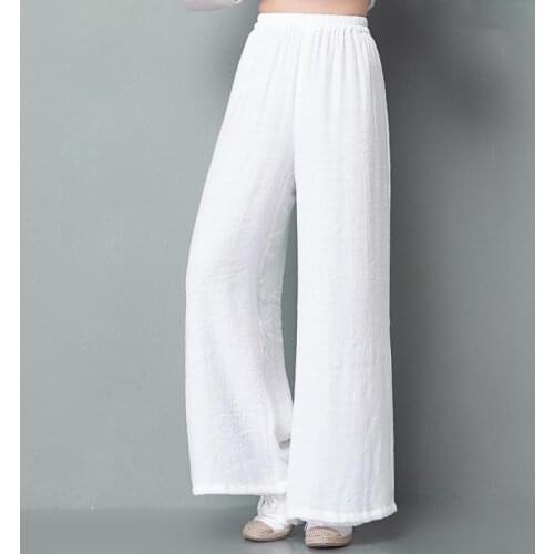 Korean Fashion Cotton Linen Harajuku Pants Women Streetwear Summer Ladies Black White Chinese Hanfu Wide Leg Trousers High Waist