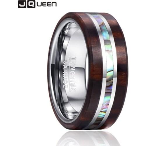 Mens Engrave Name Rings 8MM Ebony Wood Grain Natural Abalone Shell Tungsten Steel Ring Wedding Band Boyfriends Gift