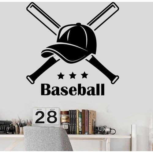 Words Lettering Wall Decal Baseball Cap Sports Teen Boys Bedroom Home Decor Vinyl Window Stickers Locker Room Art Mural C010
