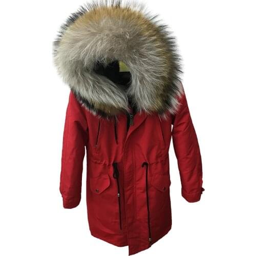 2018 fashion winter jacket women real fur coat natural real raccon dog fur collar loose parkas big fur outerwear Detachable