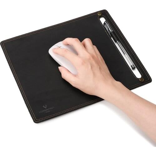 Nubuck Genuine Leather Anti-Slip Mouse Pad Mat with Pen Holder Vintage High Quality Gaming Mouse Mat Portable Desk Table Cushion