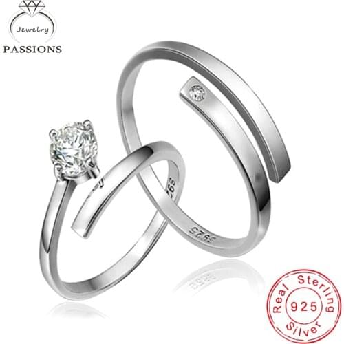 New Trend Fine 925 Sterling Silver AAA Zircon Wishbone Lovers Set Rings Simple Design CZ Resizable Ring Women&Men Jewelry Gift