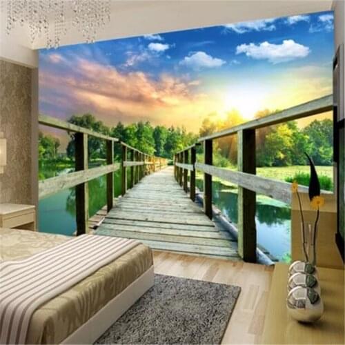 Beibehang Custom Wallpaper 3d Photo Mural Wooden Bridge Corridor Stereoscopic Natural Landscape Large Wall Painting 3D Wallpaper