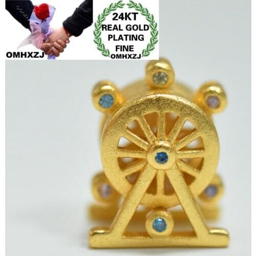 OMHXZJ Wholesale CA330 European Fashion Woman Party Birthday Wedding Gift Ferris Wheel DIY Accessories 24KT Gold Pendant Charm