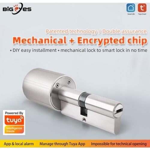 Bigeyes Original TUYA Smart Lock Core Cylinder Intelligent Door Lock Encryption with Keys Work with Tuya APP Anti-theft