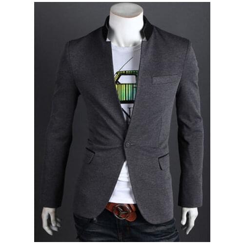 Brand Mens Fashion Suit Coat Jacket One Button Stand Collar Formal Blazer Slim Fit Jackets Outwear 3 Colors