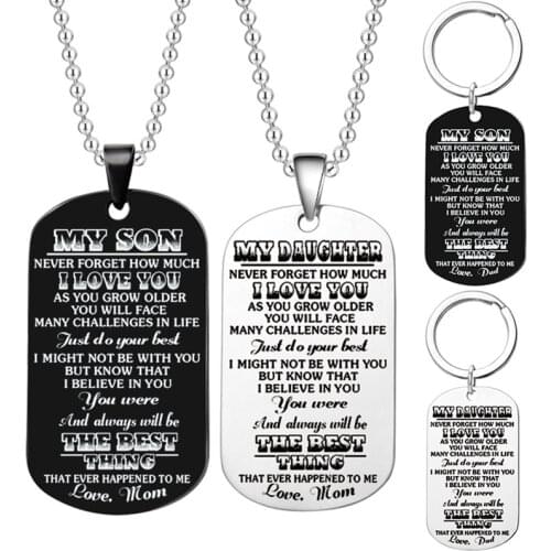 TO MY SON Stainless Steel Dog Tags Pendant Necklaces Engrave Name Love Dad Mum Tag Necklaces Family Jewelry for Women Men 2019