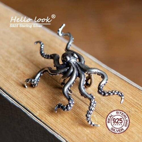 HelloLook 925 Sterling Silver Exaggerated Big Octopus Ear Clip Alternative Ear Amplifying Gothic Earcuff No Piercing Earrings
