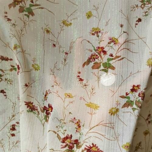 Metallic Chiffon Colorful Printed Floral Ancient Dress with Large Skirt Shawl DIY Hand Craft Summer