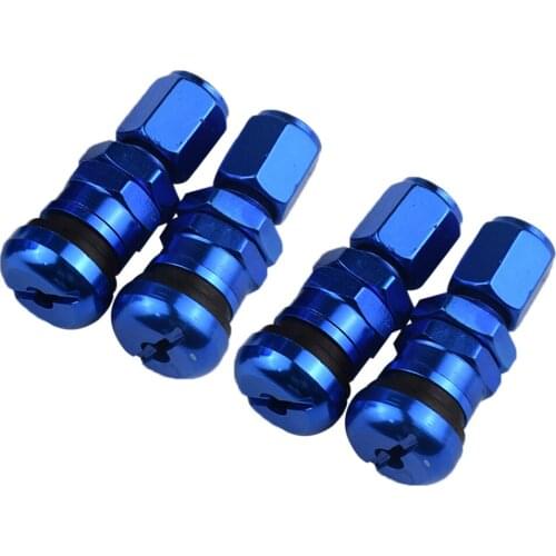 4Pcs Aluminum Car Wheel In Tubeless Tire Tyre Valve Stem Blue w/ Dust Cap