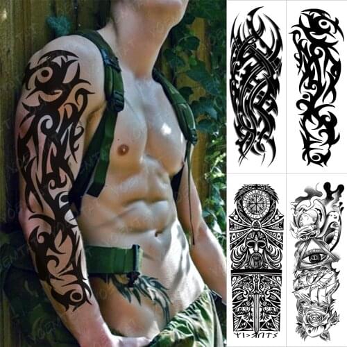 Large Arm Sleeve Tattoo Black Maori Totem Waterproof Temporary Tatto Sticker Tribal Flame Body Art Full Fake Tatoo Women Men
