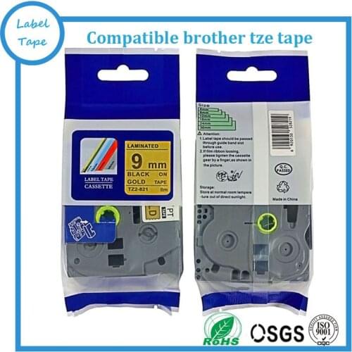 Tze821 Tze-821 Tze 821 tz 821 9mm tz tape Compatible Brother P touch Black on Gold tze tape