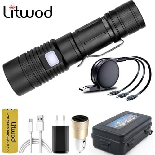 Xhp50 Power Bank Led Flashlight Rechargeable 18650 26650 Battery Zoom for Outdoor Activity Adjustable Bulbs Torch Light Litwod