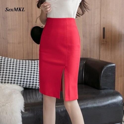 Plus Size Red Skirts Women 2020 Summer Korean Fashion High Waist Pencil Skirt Office Sexy Ladies Clothes Bodycon Black Skirt