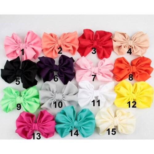 Yundfly 5pcs 4.6" Fabric Chiffon Bowknot For DIY Headband Clips Handmade Solid Flower Bow for Kids Girls Hair Accessories