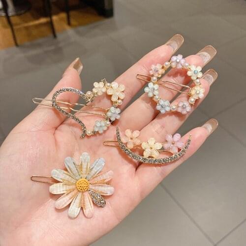 5.5cm Long Korean Fashion Color Petal Flower Hair Clips For Woman Girl Golden Love Moon Hairpins Cute Accessories Gift