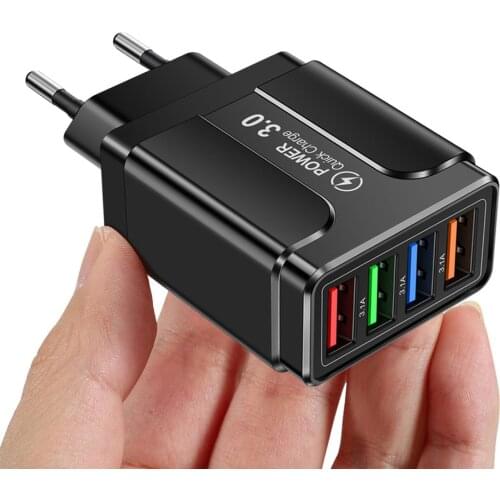 4USB Mobile Fast Phone Charger 3.1A Multi-Port Universal Travel Home EU/US/UK Plug Wall Charging Head for Tablet Smart Phone
