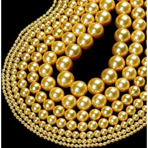 Natural Golden Shell Pearl Beads Round Loose Spacer Beads For Jewelry Making DIY Bracelet Necklace Accessories 15'' 2/3/4/6/8mm