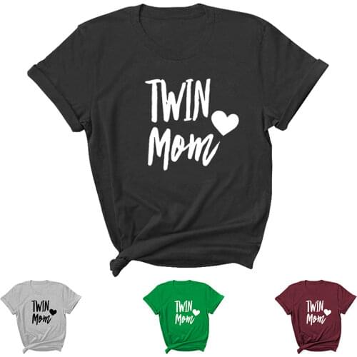 Twin Mom Letter Print Women T Shirt Short Sleeve O Neck Loose Women Tshirt Ladies Tee Shirt Tops Clothes Camisetas Mujer