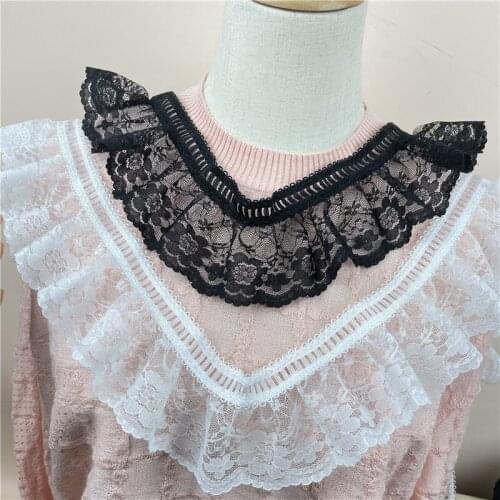 1 Meter Price 7 Cm Wide Black and White Pleated Dress Skirt Hem Cuff Doll Dress Hollow Lace Trim Accessories Lace Fabric