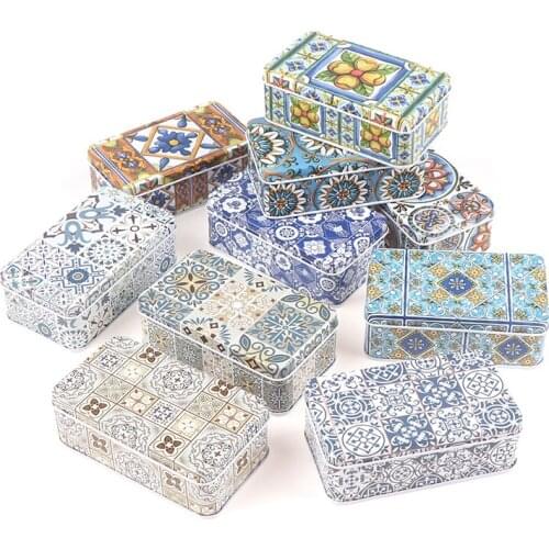 1PC Vintage Flower Rectangular Candy Tin Box With Lid New Cartoon Animal Unicorn Swab/Jewelry Storage Box