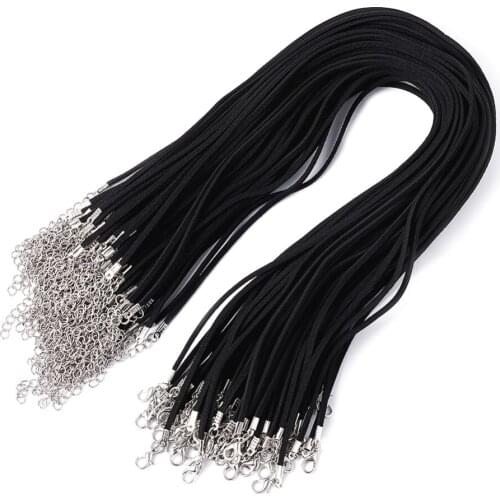 100 strands/lot Approx 17.7" long 2.5x2mm Black Faux Suede Necklace Cords with Platinum Color Iron Lobster Clasps & Iron Chains