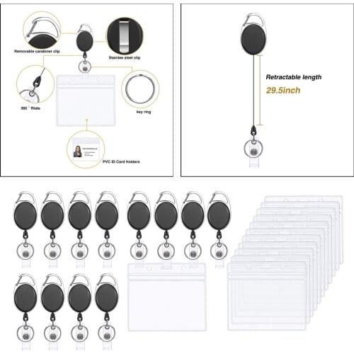 12x Heavy Duty Retractable Badge Reels w/ Belt Clip Key Ring PVC Clear ID Card Holders for School Office Worker Doctor Nurse