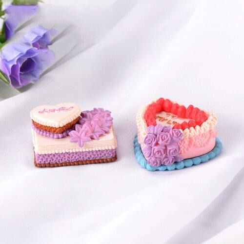 2PCS Birthday Cake Figurine Simulation Food Model DIY House Accessories Doll Home Decoration Simulation Plastic Figurines