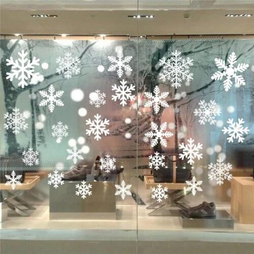 20 Sheets Christmas Shops Window Snowflake Static Stickers Winter Wall Stickers Xmas Window Decals Ornaments Party Decoration