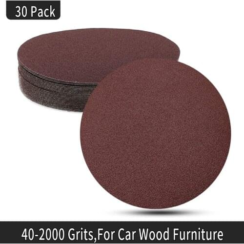 30 Pcs 7 Inch 180MM Aluminum Oxide Sandpaper Sanding Discs Hook and Loop Grinding Polishing for Random Orbit Sander