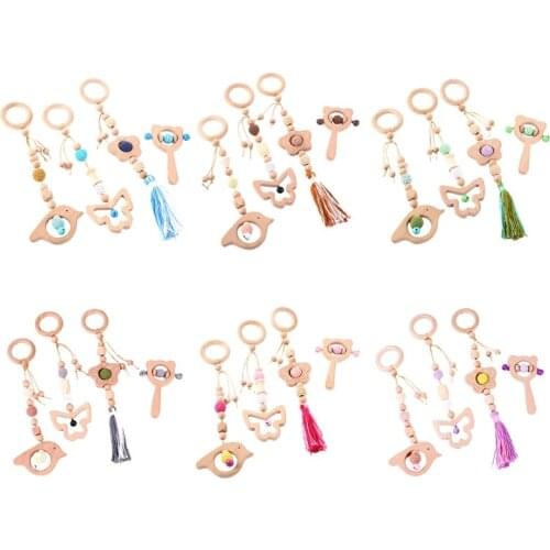 4 Pcs/Set Baby Gym Frame Pendant Wooden Teether Molar Toys Teething Nursing Rattle Gifts for Infant Room Decor