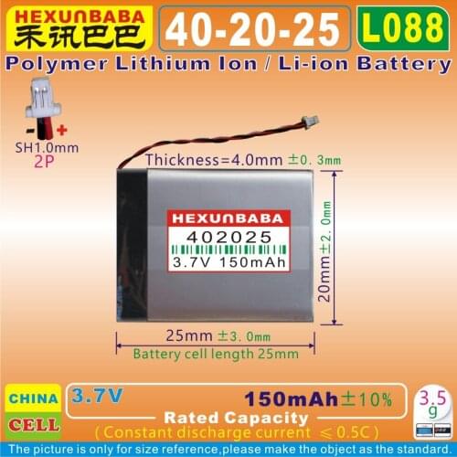 5pcs [L088] [L096] 3.7V 150mAh [402025] SH1.0 2P;Polymer Li-ion battery for BLUETOOTH EARPHONE B&O EarSet 2,PA-BO02